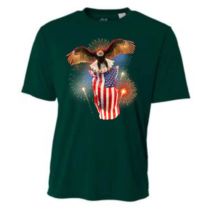 America USA Flag Eagle Fireworks Cooling Performance Crew T-Shirt