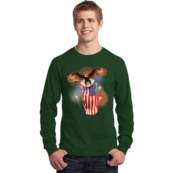 America USA Flag Eagle Fireworks Tall Long Sleeve T-Shirt