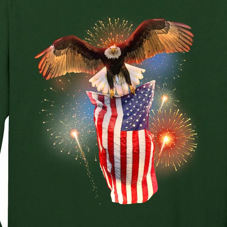 America USA Flag Eagle Fireworks Tall Long Sleeve T-Shirt