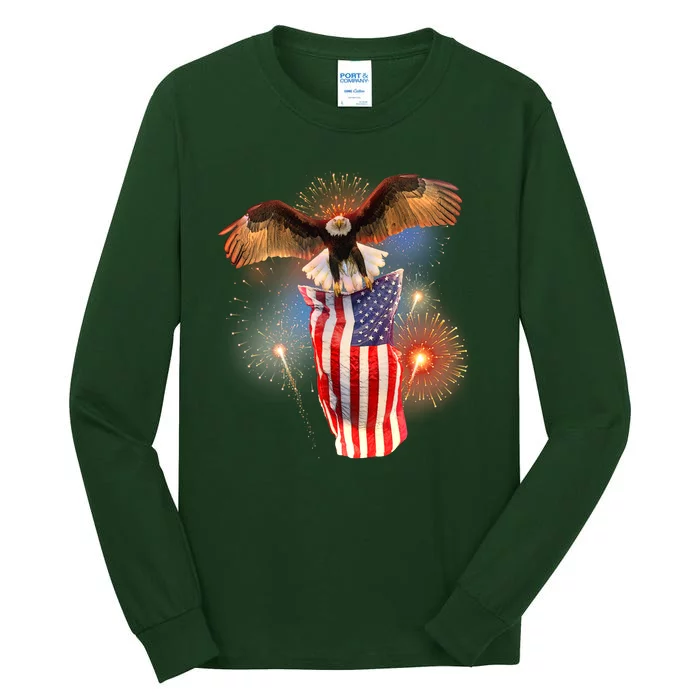 America USA Flag Eagle Fireworks Tall Long Sleeve T-Shirt