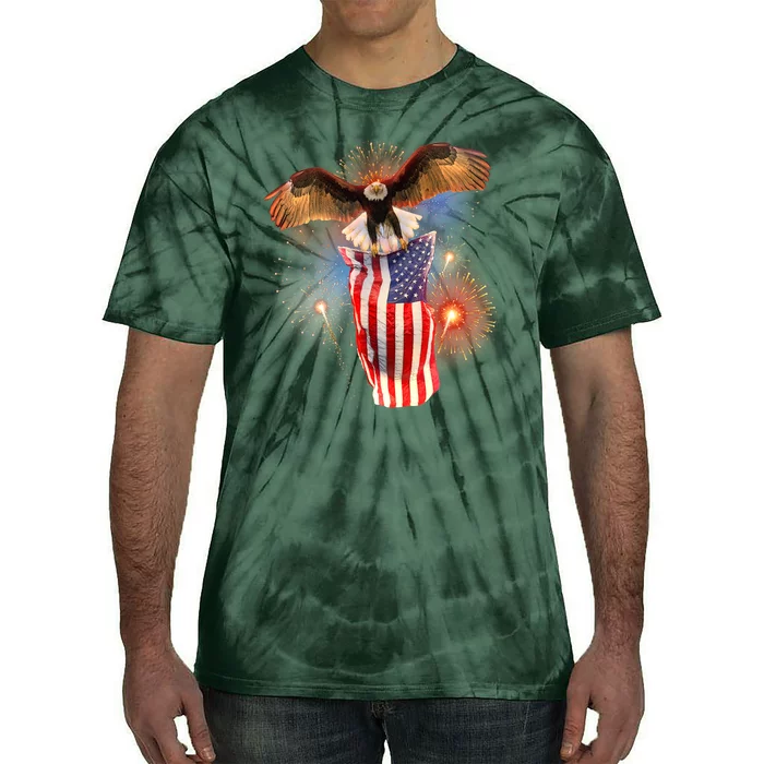 America USA Flag Eagle Fireworks Tie-Dye T-Shirt