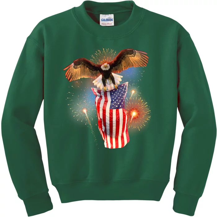 America USA Flag Eagle Fireworks Kids Sweatshirt