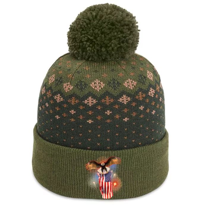 America USA Flag Eagle Fireworks The Baniff Cuffed Pom Beanie