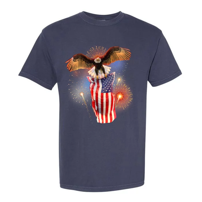 America USA Flag Eagle Fireworks Garment-Dyed Heavyweight T-Shirt