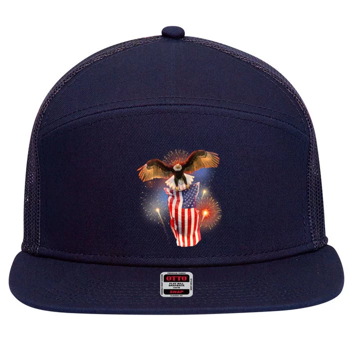 America USA Flag Eagle Fireworks 7 Panel Mesh Trucker Snapback Hat