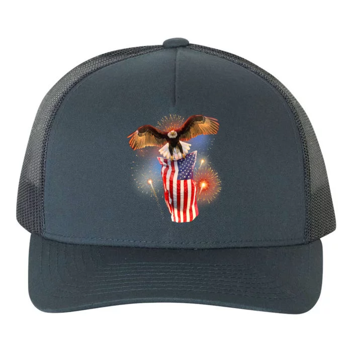 America USA Flag Eagle Fireworks Yupoong Adult 5-Panel Trucker Hat