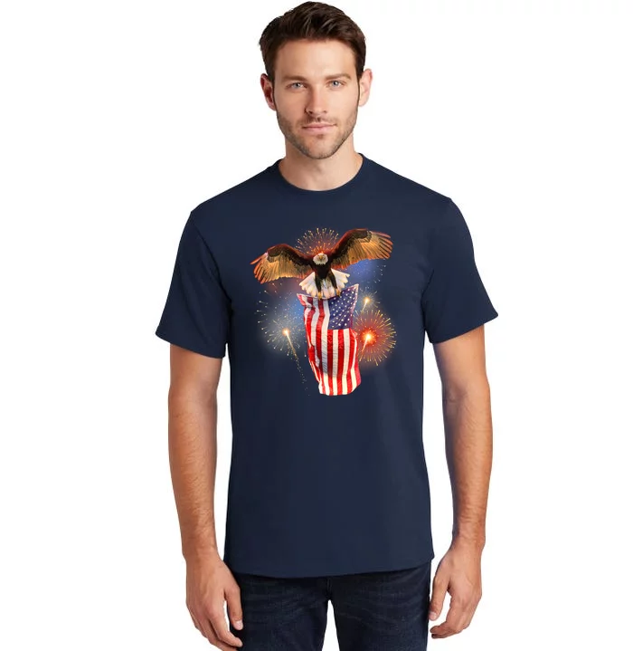 America USA Flag Eagle Fireworks Tall T-Shirt