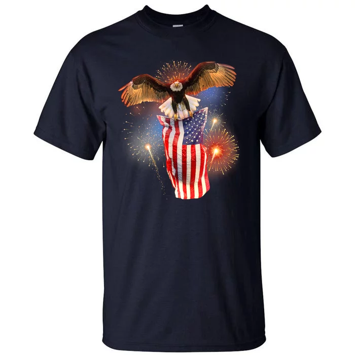 America USA Flag Eagle Fireworks Tall T-Shirt