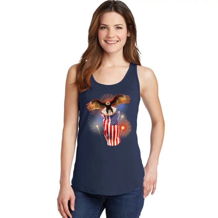 America USA Flag Eagle Fireworks Ladies Essential Tank