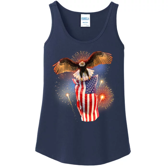 America USA Flag Eagle Fireworks Ladies Essential Tank