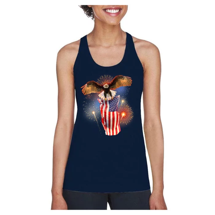 America USA Flag Eagle Fireworks Women's Racerback Tank