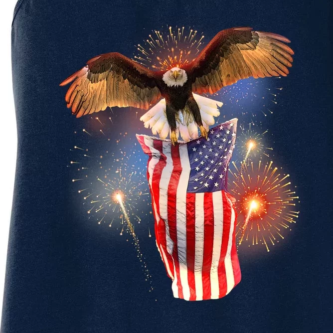 America USA Flag Eagle Fireworks Women's Racerback Tank