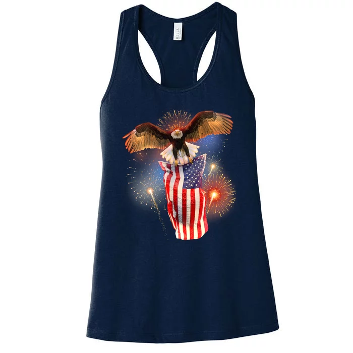 America USA Flag Eagle Fireworks Women's Racerback Tank