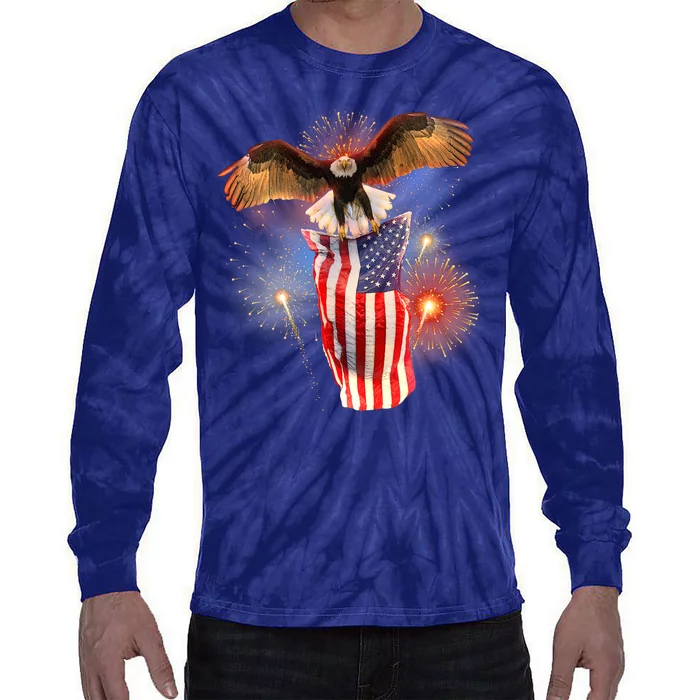 America USA Flag Eagle Fireworks Tie-Dye Long Sleeve Shirt