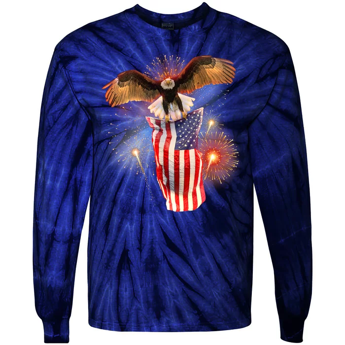 America USA Flag Eagle Fireworks Tie-Dye Long Sleeve Shirt