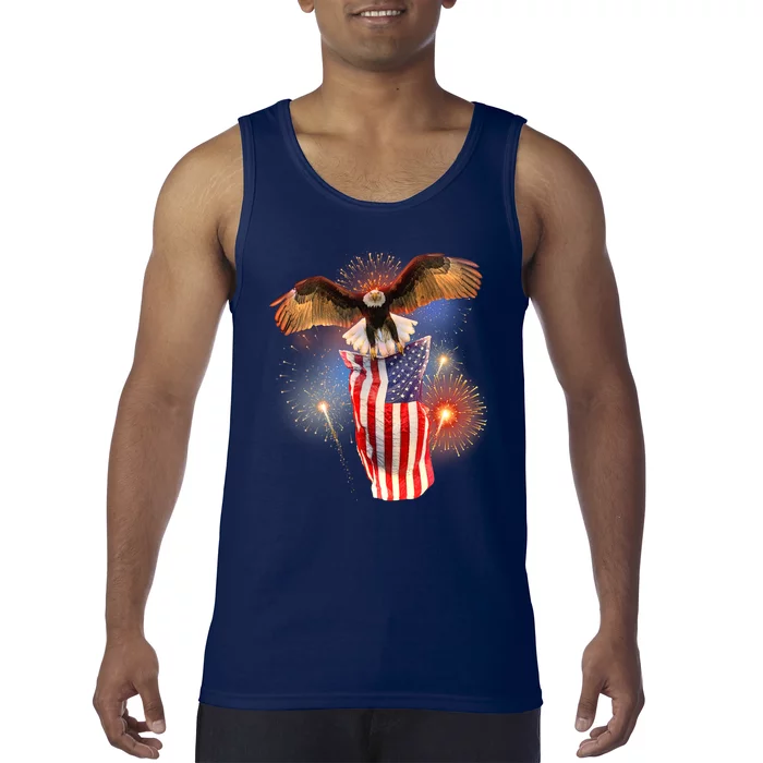 America USA Flag Eagle Fireworks Tank Top