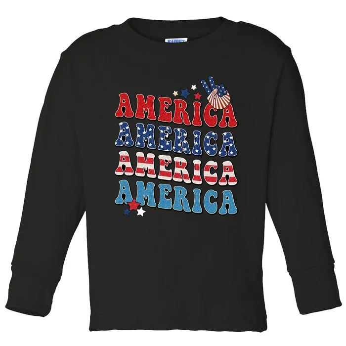 America USA Fourth Of July 4th Toddler Long Sleeve Shirt