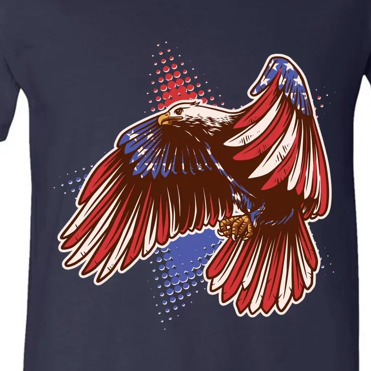 American USA Flag Patriotic Bald Eagle V-Neck T-Shirt