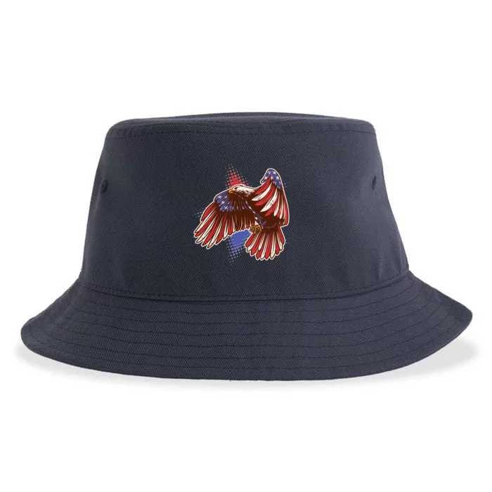 American USA Flag Patriotic Bald Eagle Sustainable Bucket Hat