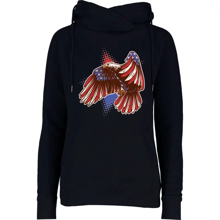 American USA Flag Patriotic Bald Eagle Womens Funnel Neck Pullover Hood