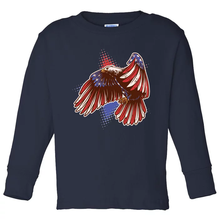 American USA Flag Patriotic Bald Eagle Toddler Long Sleeve Shirt