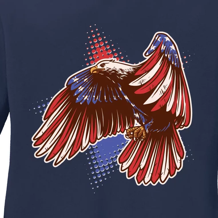 American USA Flag Patriotic Bald Eagle Ladies Long Sleeve Shirt