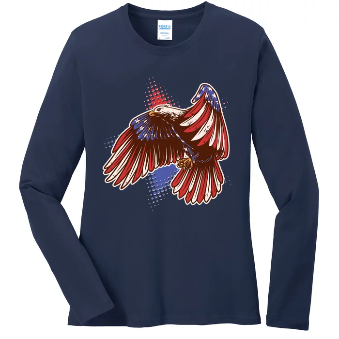 American USA Flag Patriotic Bald Eagle Ladies Long Sleeve Shirt