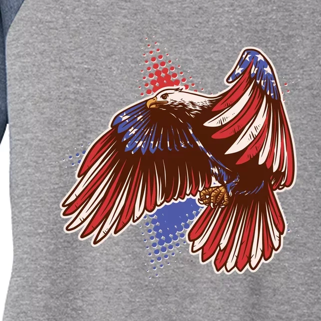 American USA Flag Patriotic Bald Eagle Women's Tri-Blend 3/4-Sleeve Raglan Shirt