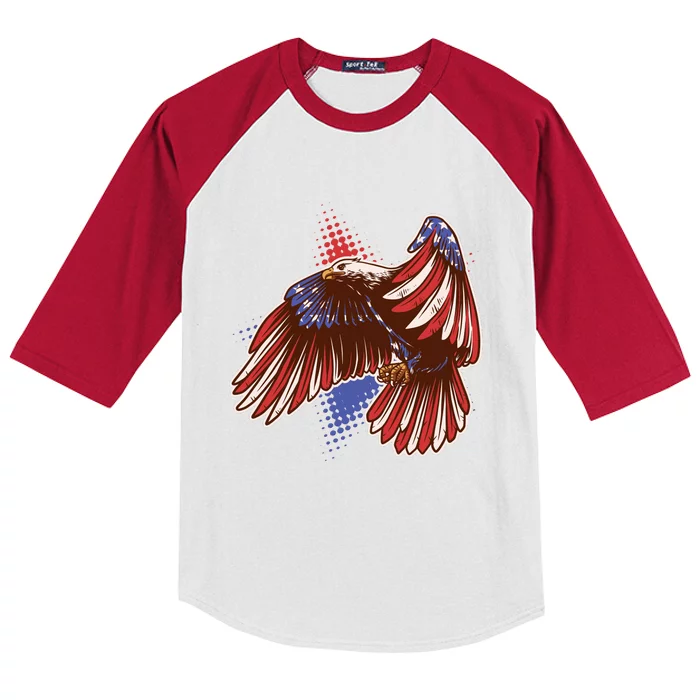 American USA Flag Patriotic Bald Eagle Kids Colorblock Raglan Jersey