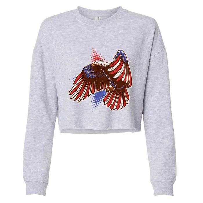 American USA Flag Patriotic Bald Eagle Cropped Pullover Crew