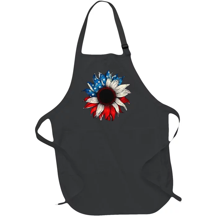 American USA Flag sunflower patriotic 4th of July Full-Length Apron With Pocket