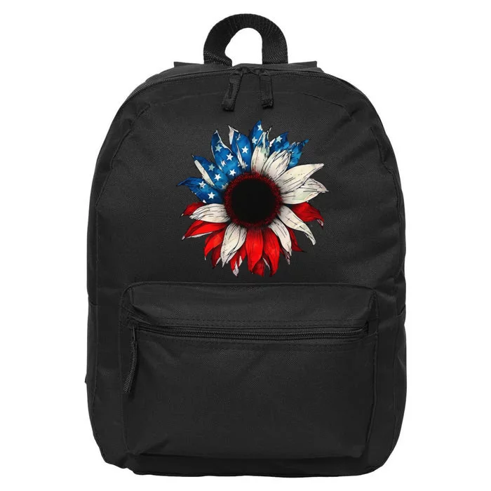 American USA Flag sunflower patriotic 4th of July 16 in Basic Backpack