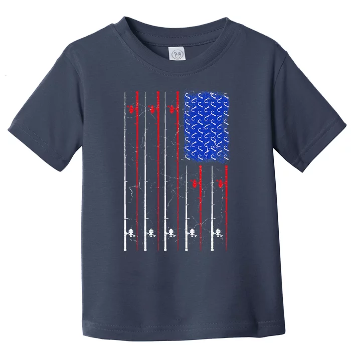 American US Flag Fishing Rod , Fisherman Top For Him Toddler T-Shirt