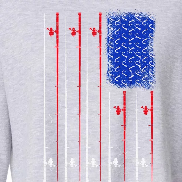 American US Flag Fishing Rod , Fisherman Top For Him Cropped Pullover Crew