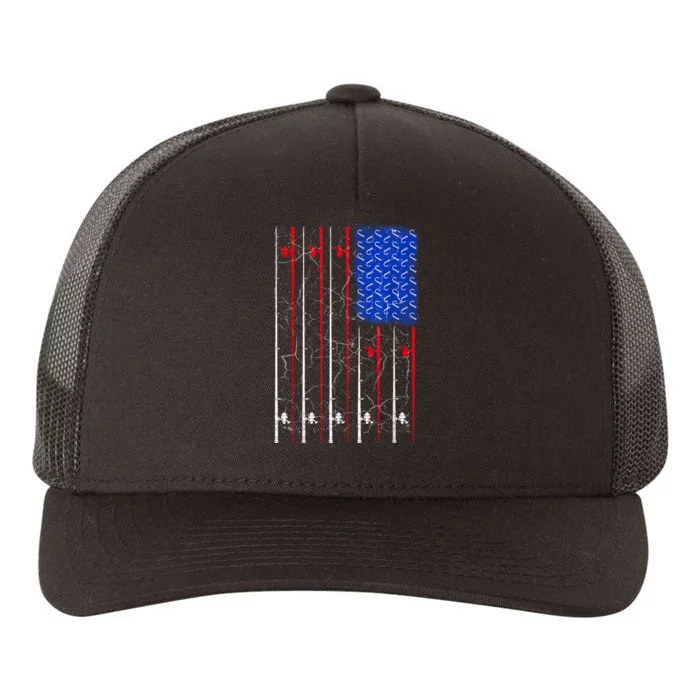 American Us Flag Fishing Rod Top Cool Fisherman Top For Him Yupoong Adult 5-Panel Trucker Hat