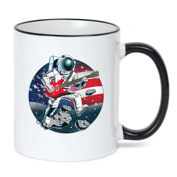 American USA Flag Rocking Space Astronaut Black Color Changing Mug