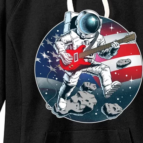 American USA Flag Rocking Space Astronaut Women's Fleece Hoodie