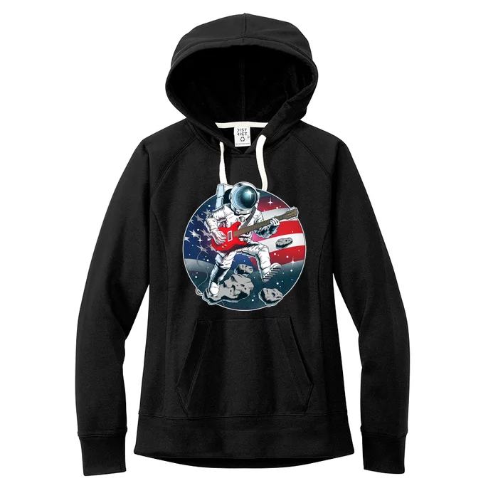 American USA Flag Rocking Space Astronaut Women's Fleece Hoodie