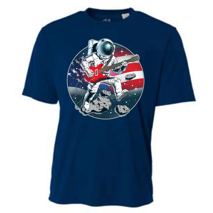 American USA Flag Rocking Space Astronaut Cooling Performance Crew T-Shirt