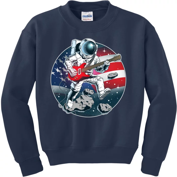 American USA Flag Rocking Space Astronaut Kids Sweatshirt