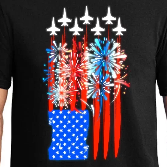 American Usa Flag Fireworks Fighter Jets Pajama Set