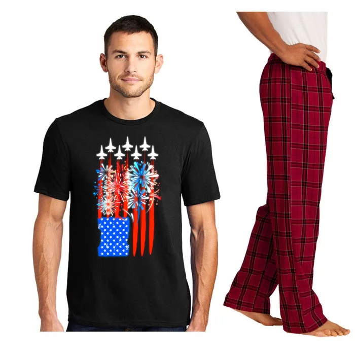 American Usa Flag Fireworks Fighter Jets Pajama Set