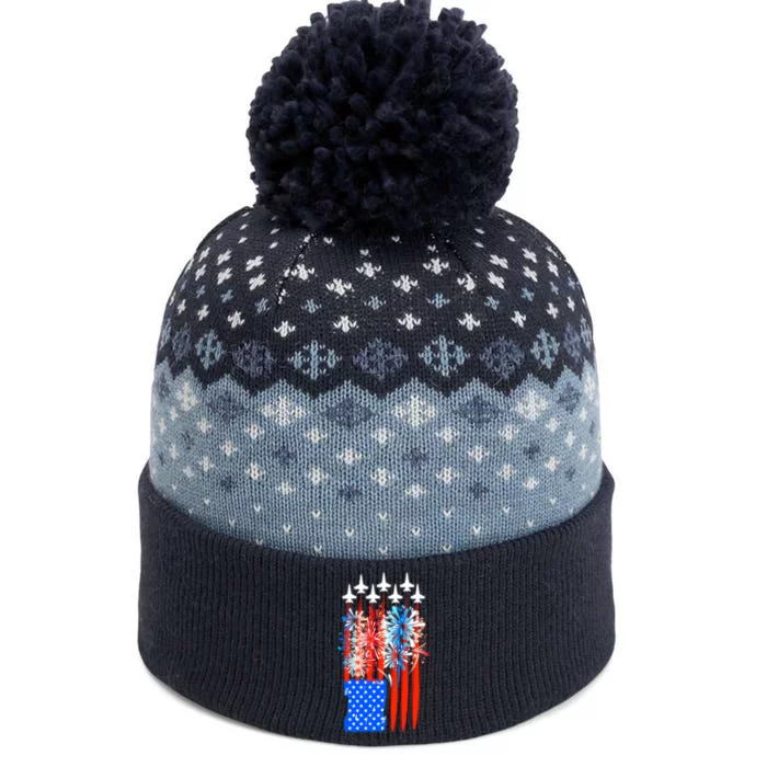 American Usa Flag Fireworks Fighter Jets The Baniff Cuffed Pom Beanie