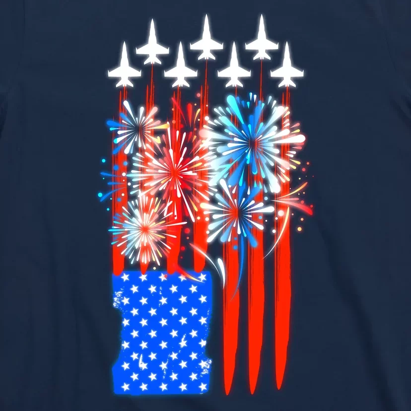 American Usa Flag Fireworks Fighter Jets T-Shirt