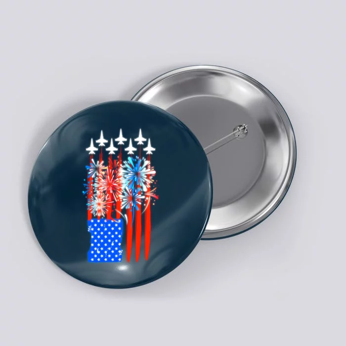 American Usa Flag Fireworks Fighter Jets Button