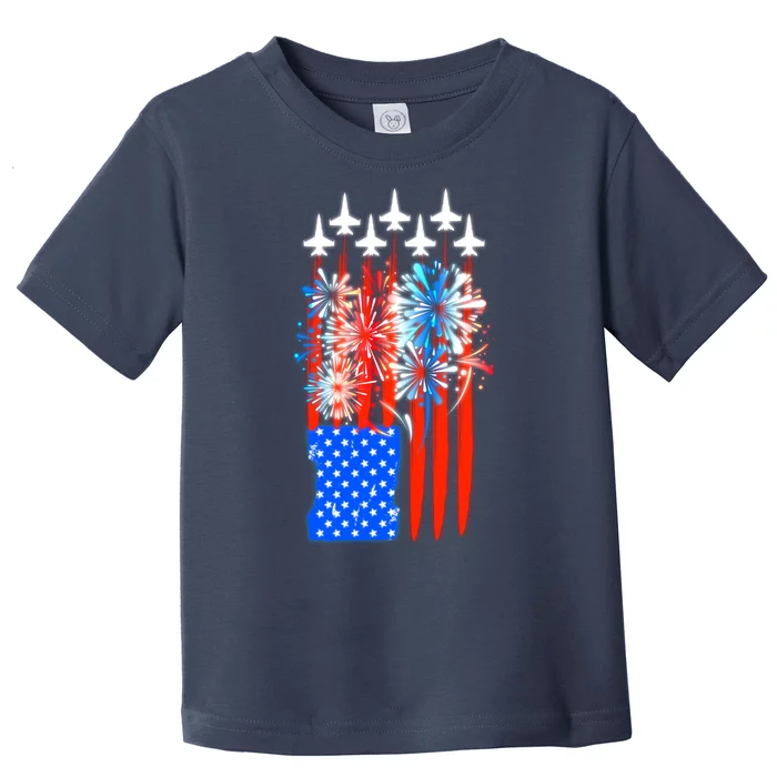 American Usa Flag Fireworks Fighter Jets Toddler T-Shirt