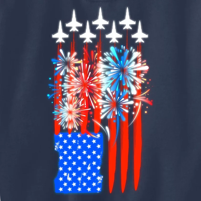 American Usa Flag Fireworks Fighter Jets Kids Sweatshirt