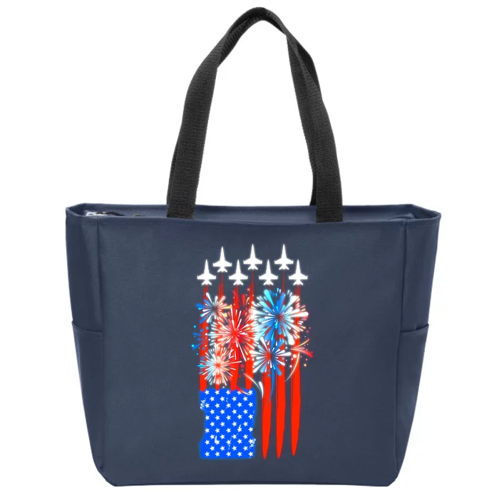 American Usa Flag Fireworks Fighter Jets Zip Tote Bag