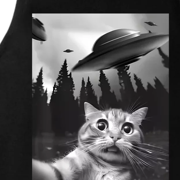 Alien UFO Funny Cat Selfie Ladies Tri-Blend Wicking Tank