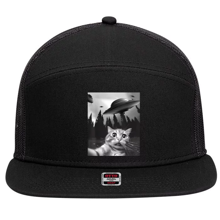 Alien UFO Funny Cat Selfie 7 Panel Mesh Trucker Snapback Hat